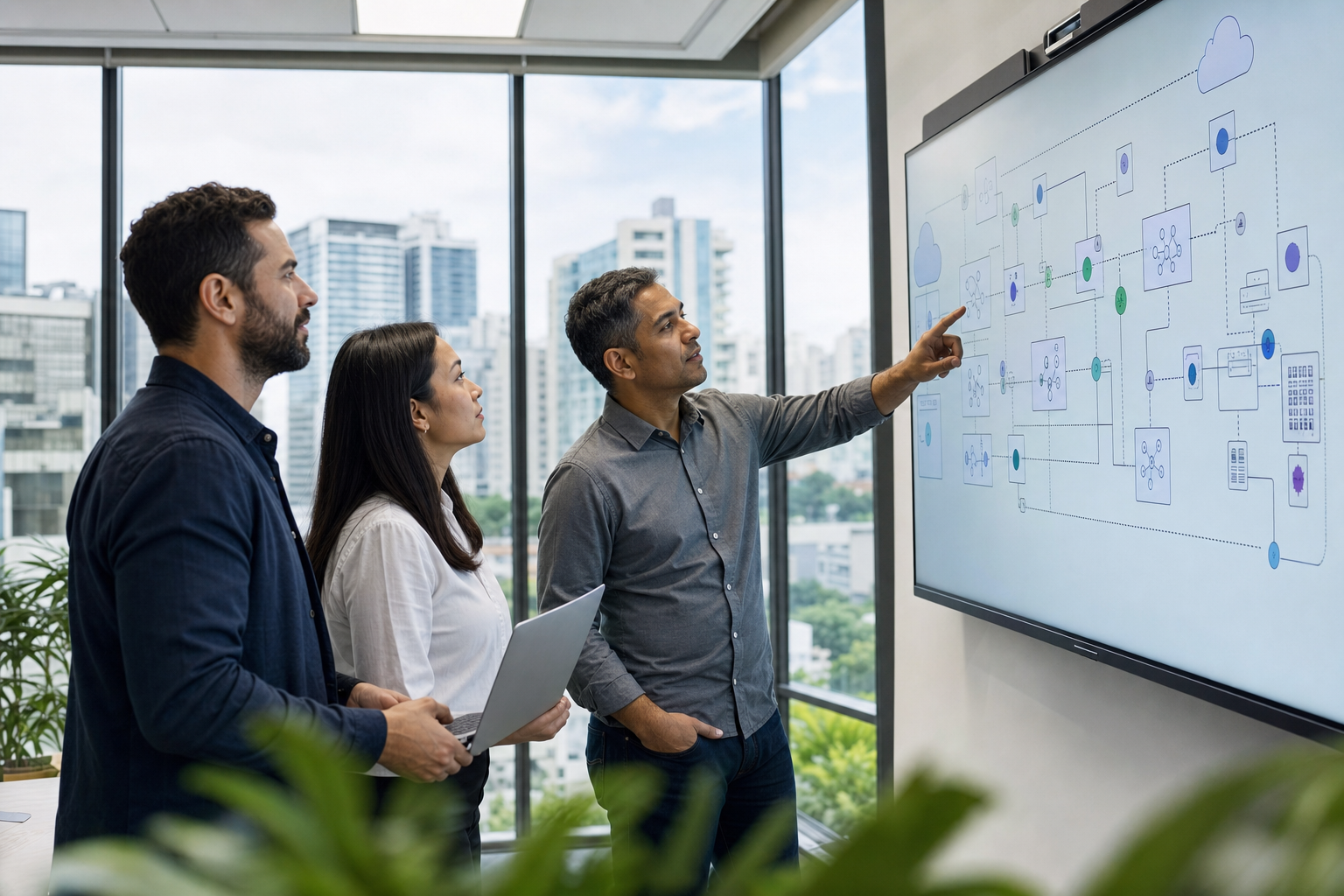 Platform engineers reviewing multi-tenant service architecture and APIs.